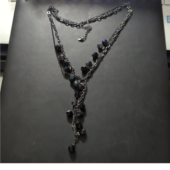 Simply Vera Wang Gunmetal Black Chain Crystal Y Shape Dangle Statement Necklace - Picture 2 of 6